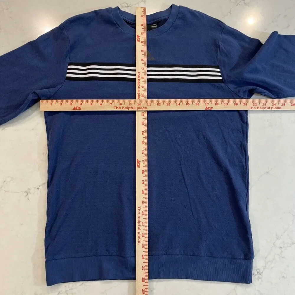 Adidas Mens Sz L Navy Blue Long Sleeve Crew Neck Heavyweight Tee Shirt 3 Stripes